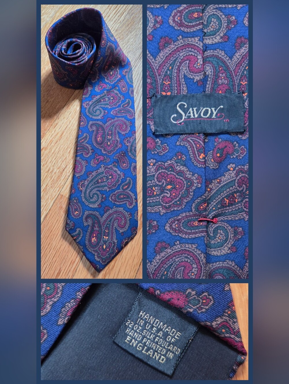 Vintage Savoy 22oz Silk Foulard Paisley Tie – Hand Printed in England